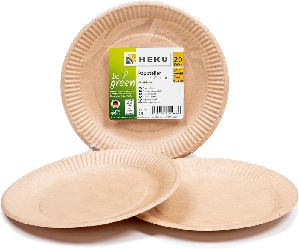 Heku 210 dalių ekologiškas vienkartinių indų rinkinys 'be Žalias', sertifikuotas pagal fsc, vokiška kokybė, 100% biologiškai skaidus, su lėkštėmis, stalo įrankiais, servetėlėmis, popieriniais puodeliais, idealus renginiams ir vakarėliams