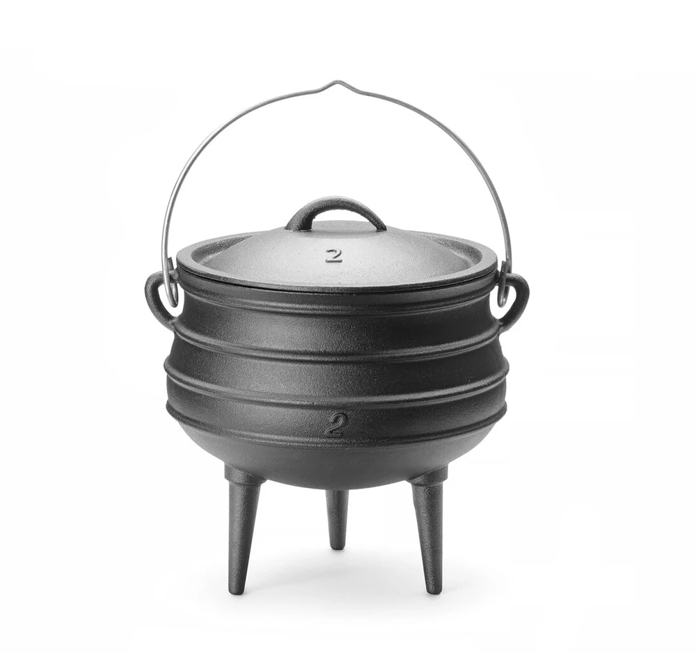 Hendi ketaus puodas ant 3 kojų su svirtimi ir dangčiu, skirtas potjiekos, atvirai ugniai, potjie raganos katilas, olandiškas orkaitė, 6 l, skersmuo 245 x (a) 280 mm, juodas