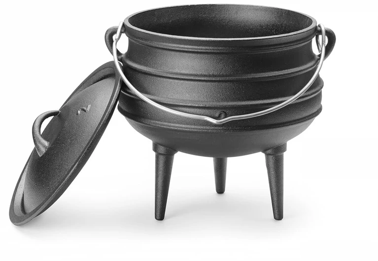 Hendi ketaus puodas ant 3 kojų su svirtimi ir dangčiu, skirtas potjiekos, atvirai ugniai, potjie raganos katilas, olandiškas orkaitė, 6 l, skersmuo 245 x (a) 280 mm, juodas