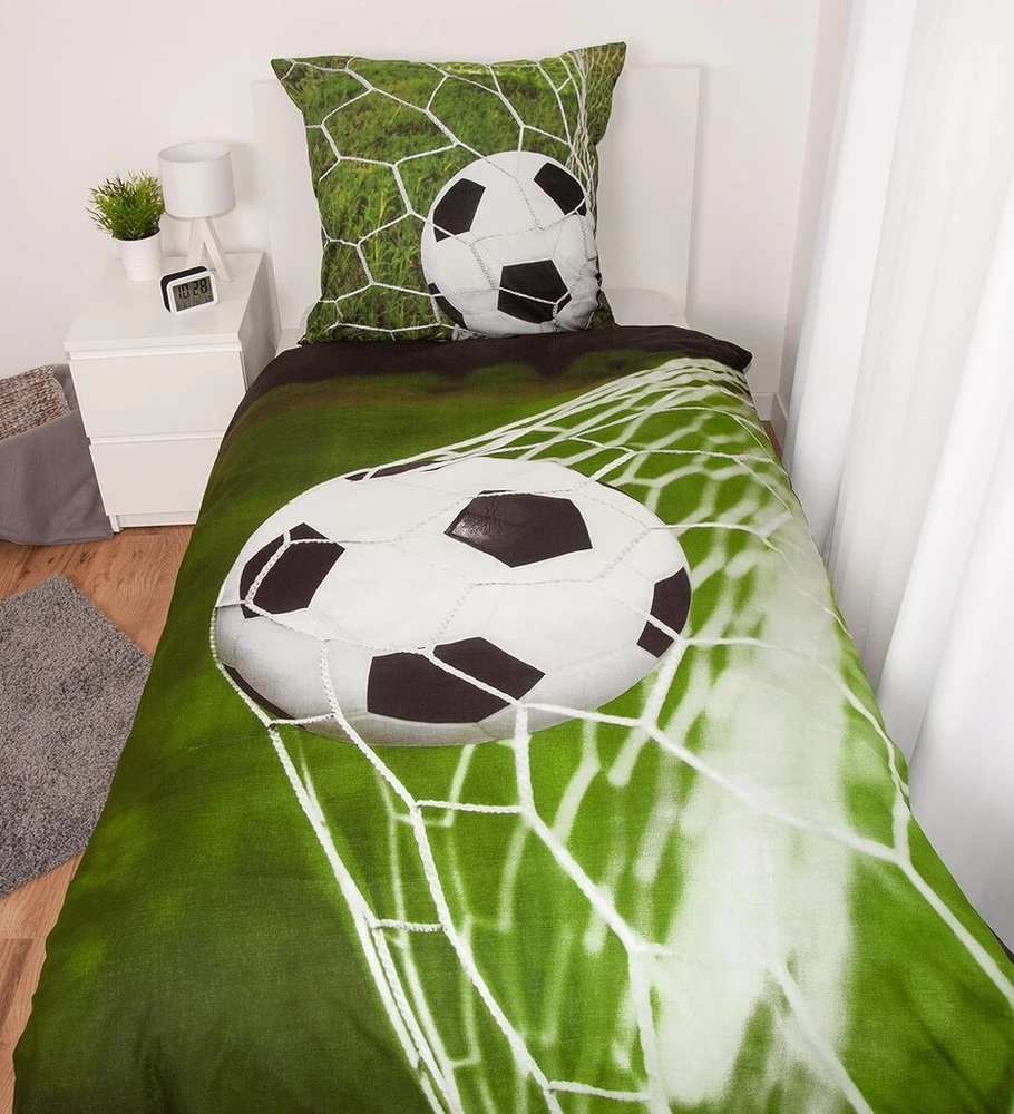 Herding futbolo patalynės komplektas, pagalvės užvalkalas 80 x 80 cm, antklodės užvalkalas 135 x 200 cm, mikropluoštas, juoda/pilka