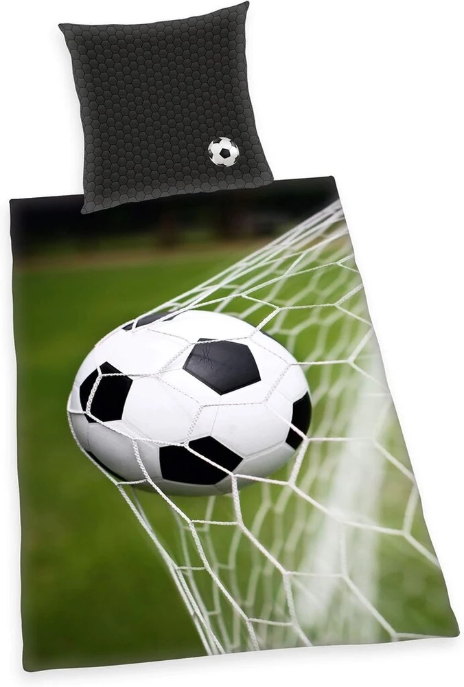Herding futbolo patalynės komplektas, pagalvės užvalkalas 80 x 80 cm, antklodės užvalkalas 135 x 200 cm, mikropluoštas, juoda/pilka