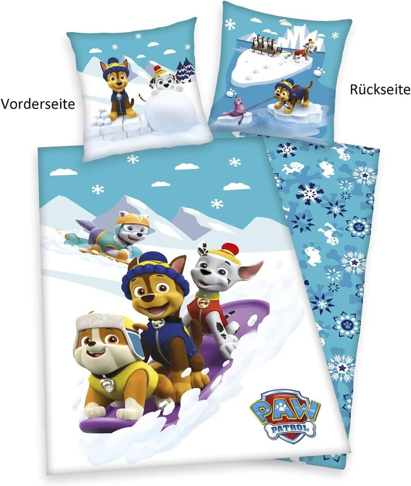 Herding Paw Patrol patalynės komplektas, pagalvės užvalkalas 80 x 80 cm, antklodės užvalkalas 135 x 200 cm, su praktišku užsegimu sagomis, 100% medvilnė/flanelė
