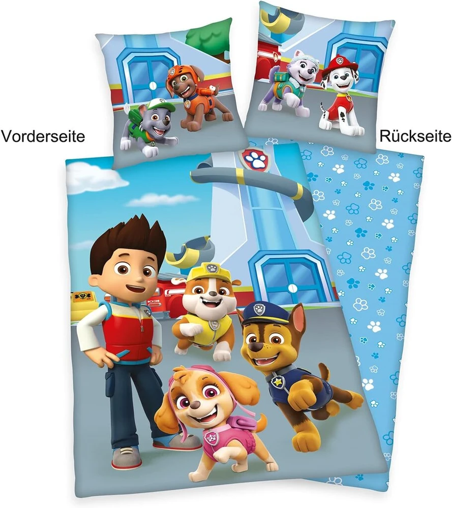 Herding Paw Patrol patalynės komplektas, pagalvės užvalkalas 65 x 65 cm, antklodės užvalkalas 140 x 200 cm, su lygiu užtrauktuku, medvilnė/renforcé