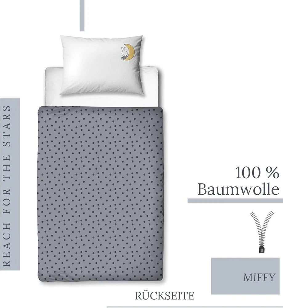Herding Termana Miffy kūdikių patalynės komplektas 135 x 100 cm flanelė, 1 pagalvės užvalkalas 40 x 60 cm + 1 antklodės užvalkalas 100 x 135 cm, Miffy zuikio vaikiška patalynė mergaitėms ir berniukams