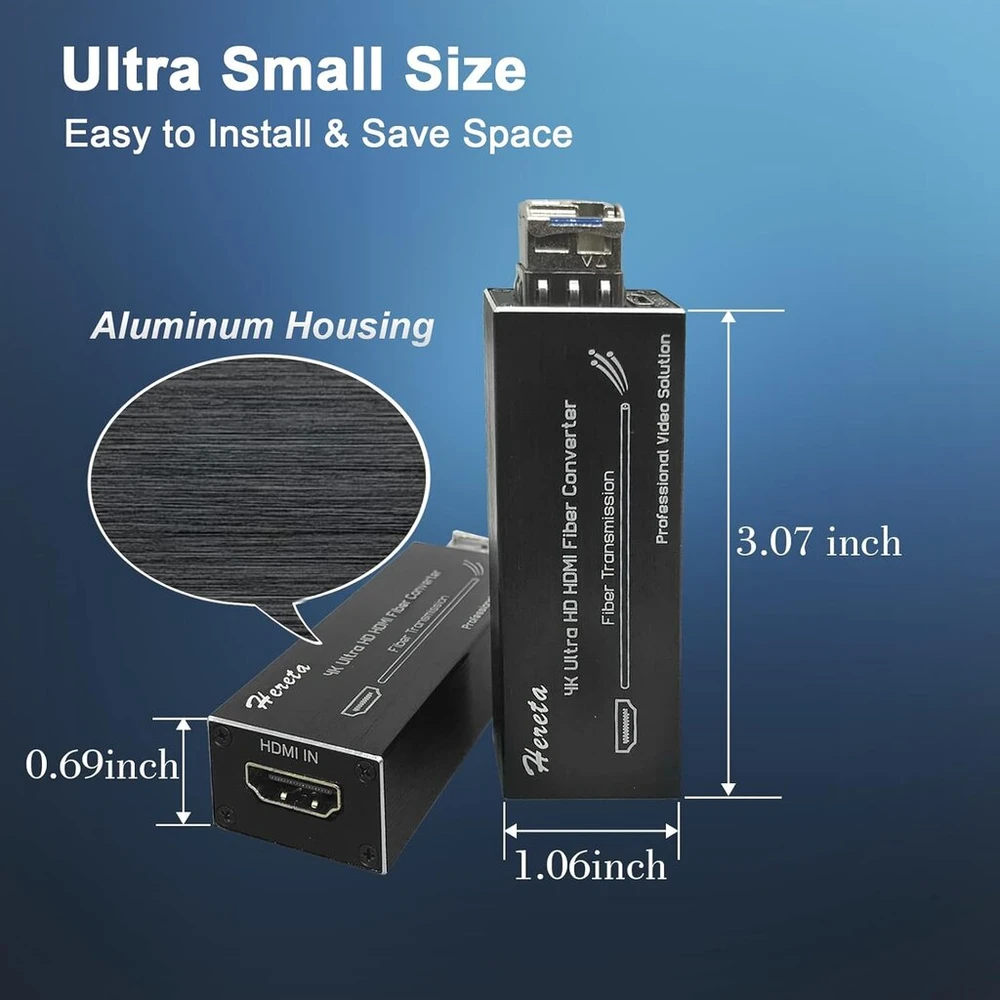 Hereta 4k Hdmi šviesolaidinis ilgintuvas su Sfp moduliu (lc prievadas) 20 km šviesolaidinis siųstuvas-imtuvas per vienmodį optinį šviesolaidį, nesuspaustas, be nuostolių, be delsimo, vienmodis vienas šviesolaidis