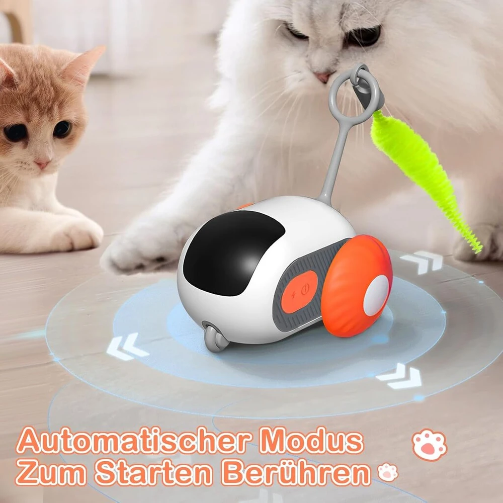 Hersance žaislas katėms savarankiškam užimtumui, interaktyvus besisukantis kamuoliukas su balso aktyvavimu ir 4 keičiamomis plunksnomis, usb įkraunamas kamuoliukas katėms, skirtas kačiukams ir šunims