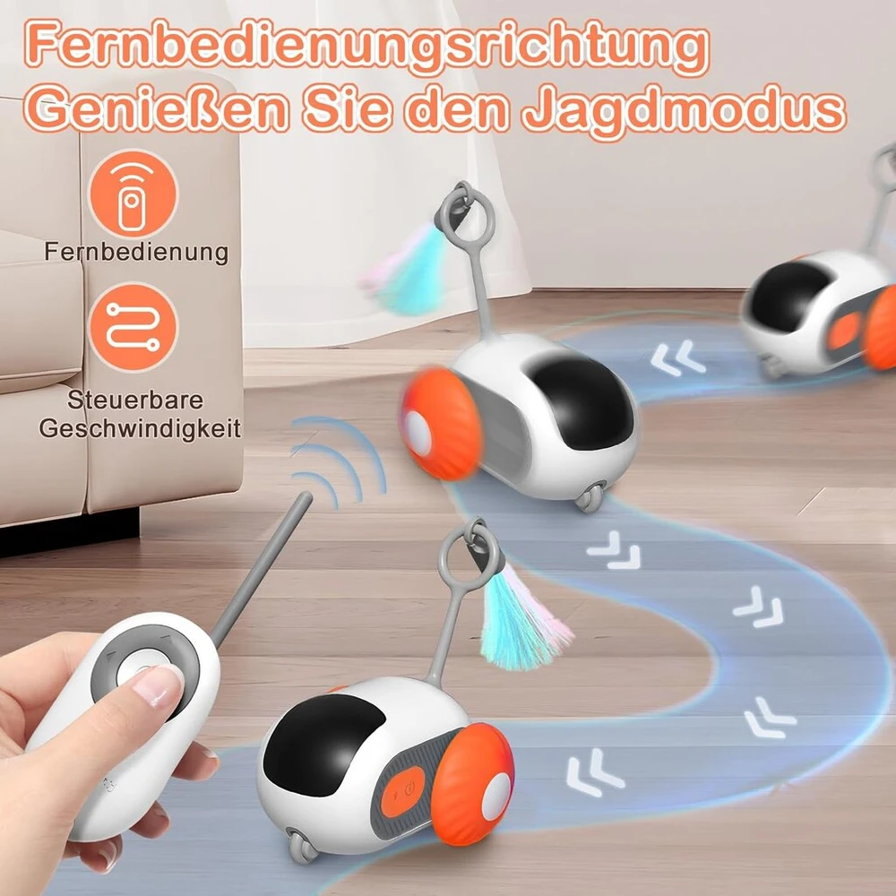 Hersance žaislas katėms savarankiškam užimtumui, interaktyvus besisukantis kamuoliukas su balso aktyvavimu ir 4 keičiamomis plunksnomis, usb įkraunamas kamuoliukas katėms, skirtas kačiukams ir šunims
