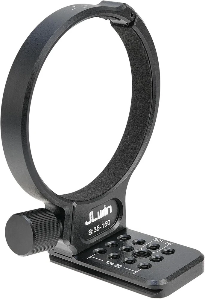 Objektyvas Hersmay 86 mm metalinis trikojo žiedo laikiklis, skirtas Samyang 35–150 mm F2–2.8 objektyvui, apačioje su 1/4" ir 3/8" sriegio varžto tvirtinimo „dovetail Groove“ greito atleidimo plokštele