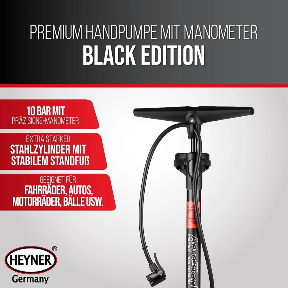 Heyner® 216300 rankinis oro siurblys su manometru Juodas Edition