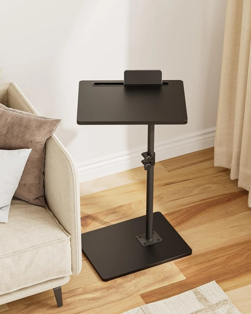 Heyzoey staliukas, c formos reguliuojamo aukščio staliukas prie sofos, 360° besisukantis kavos staliukas, mažas, 40 x 30 x (45–81) cm, medinis kavos staliukas, nešiojamojo kompiuterio staliukas miegamajam, svetainei, biurui (rustiškai juodas)