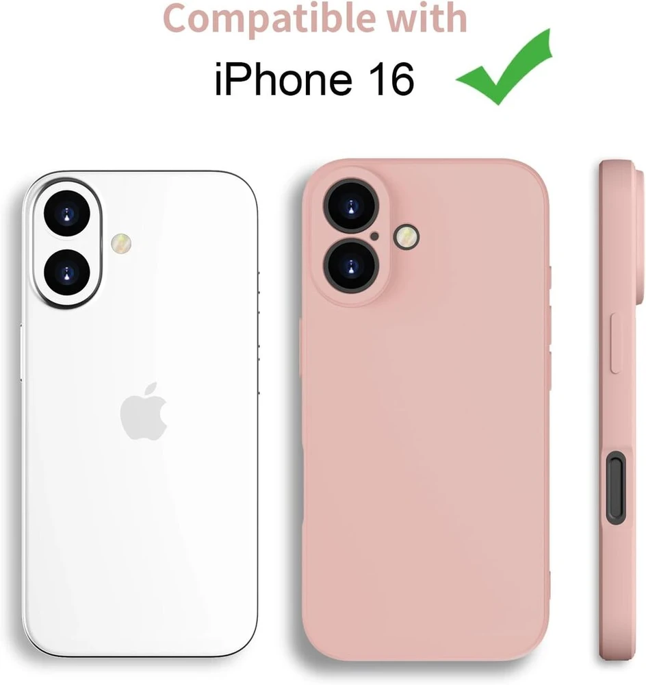 Hgh silikoninis dėklas, skirtas iphone 16 su 1 virvele, mobiliojo telefono dėklas, skirtas iphone 16, plona visapusiška apsauga su mikropluošto pamušalu, atsparus įbrėžimams apsauginis dėklas, skirtas iphone 16 6,1 colio rožinis