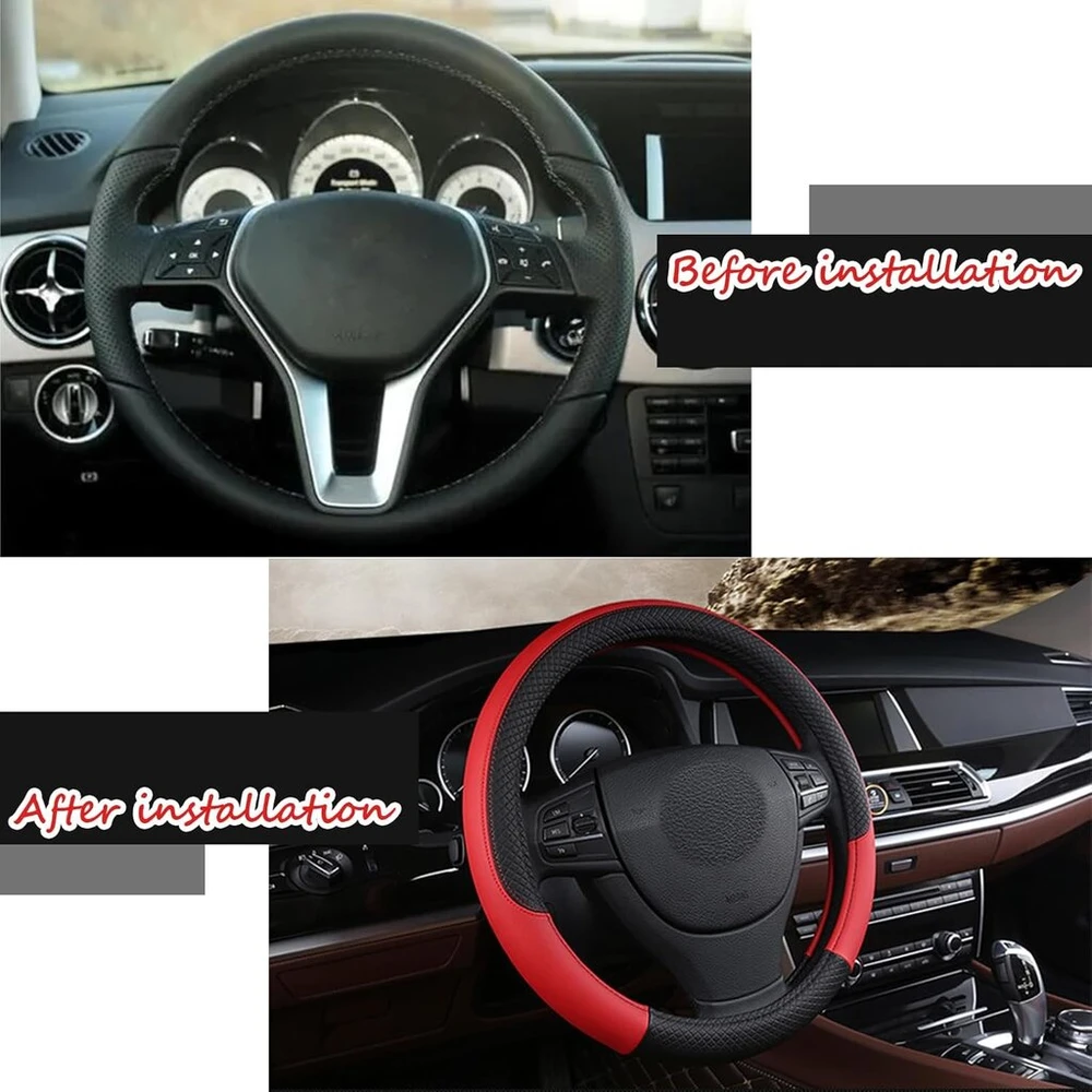 Hiahxc Vairo Dangtelis Automobilio Vairo Dangtelis Odinis Vairo Dangtelis Universalus Dydis 38 cm Automobilio Aksesuarai Interjeras (raudonas)
