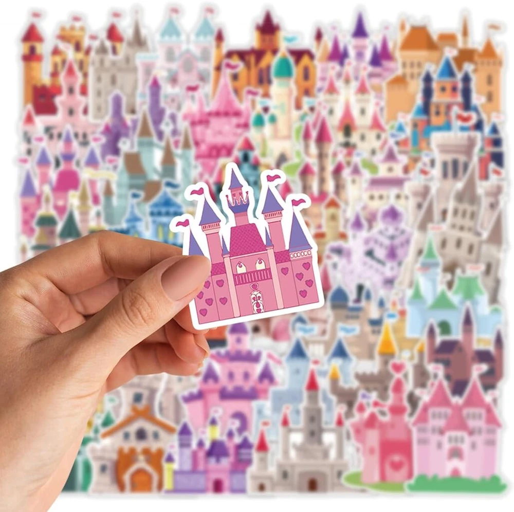 Hibarby Dream Castle lipdukų rinkinys, graffiti vandeniui atsparūs vinilo princesės pilies lipdukai nešiojamam kompiuteriui, vandens buteliui, kelioniniam dėklui, mobiliojo telefono dėklui, ipad, dienoraščiui, iškarpų albumui, vaikams, paaugliams, 50 vnt.