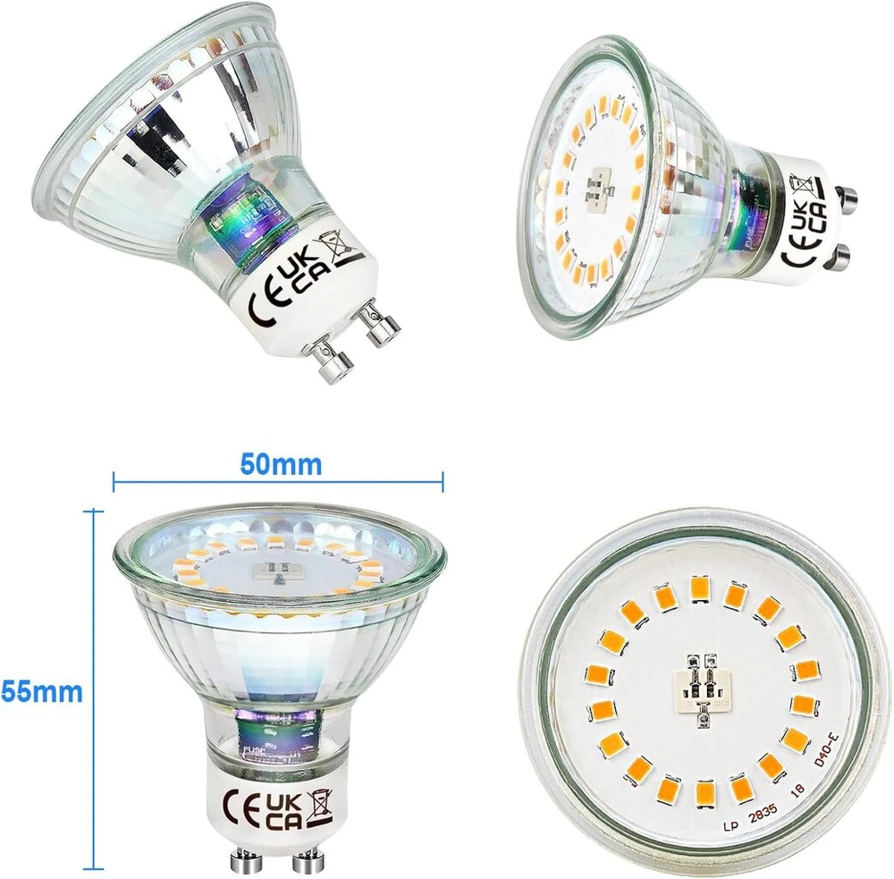 Lubinis šviestuvas Hibay 10 Led prožektorių rinkinys 230 V Gu10 Pasukamas įleidžiamas šviestuvas 68 mm skylės dydis Lubiniai prožektoriai Apvalus įleidžiamas prožektorius su 5 W šiltai balta lempute