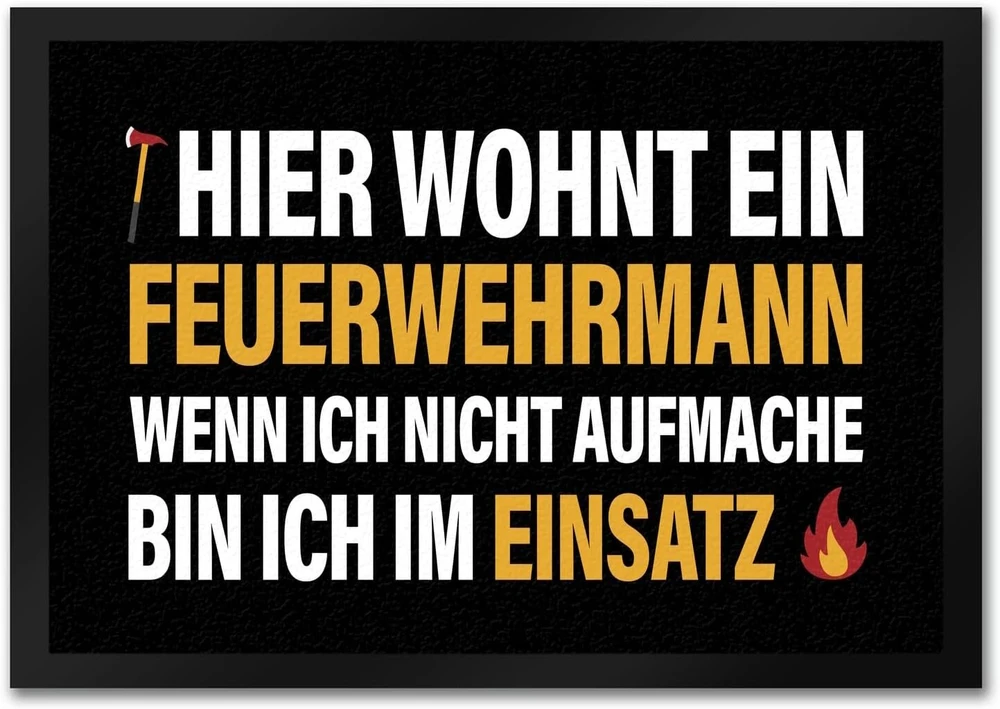 Hier wohnt Ein Feuerwehrmann durų kilimėlis su Trendaffe motyvu