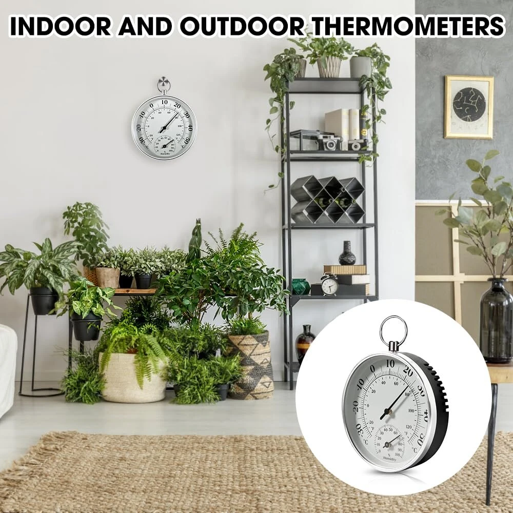 Higrometras termometras, 10 cm termometras vidaus lauko 2-in-1 tikslus termo-higrometras drėgmės matuoklis vidaus klimato monitorius namams, šiltnamiams, sodams