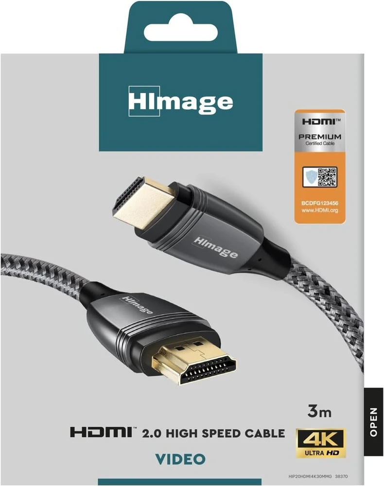 Himage 3m Hdmi kabelis, paauksuoti 24k jungtys, dengtas audiniu, 4k Ultra Hd su Ethernet