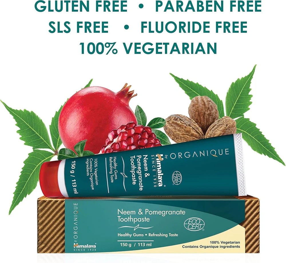 Himalaya Organique Neem & Pomegranate dantų pasta be fluorido, vegetariška, 150 g (3 pakuotė)
