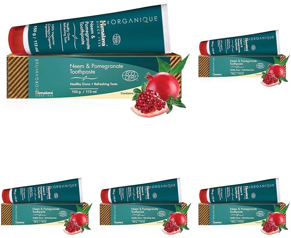 Himalaya Organique Neem & Pomegranate dantų pasta be fluorido, vegetariška, 150 g (5 vnt. pakuotė)
