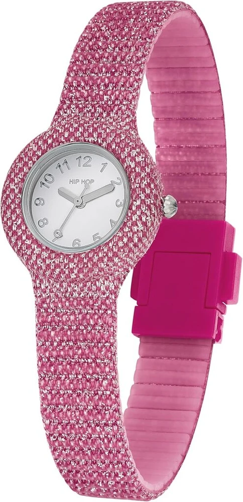 Hip Hop, Shimmer Crush kolekcijos moteriškas laikrodis su blizgančiu silikoniniu dirželiu ir lurekso audiniu, atsparus vandeniui kvarcinis mechanizmas, 32 mm korpusas, dovana moterims, apyrankė, apyrankė