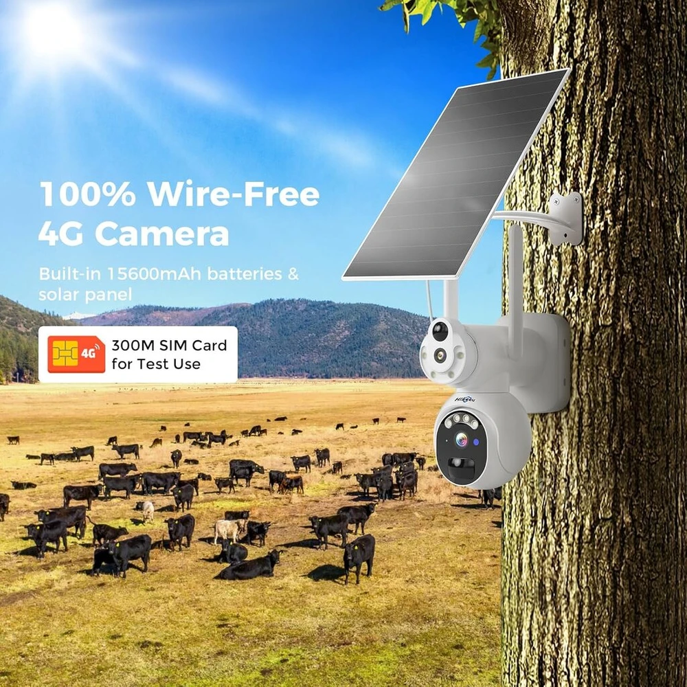 Hiseeu dvigubo objektyvo: 3g/4g Lte lauko stebėjimo kamera su Sim kortele, lauko baterija su saulės baterija, 3mp Ptz saulės Ip kameros su Pir judesio jutikliu, spalvotas naktinis matymas, 2 krypčių garsas