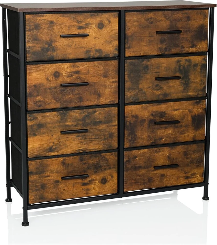 Hjh Living Ragala šviesi komoda su 8 stalčiais 80 x 30 x 82 cm lentynų sistema, šoninė spintelė svetainei, miegamajam, prieškambariui, rūkytas ąžuolas