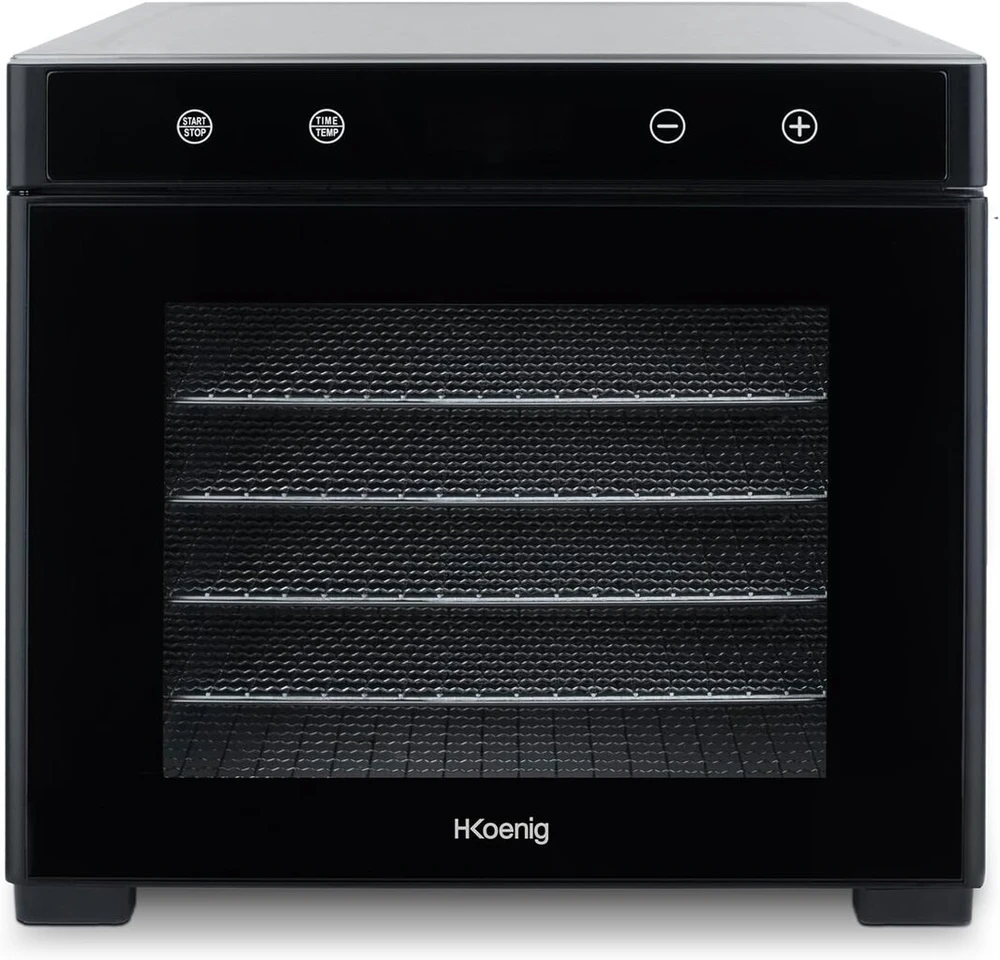 H.koenig Dsy900 maisto dehidratatorius vaisiams, daržovėms, žolelėms, 6 nuimami džiovinimo padėklai, reguliuojamas termostatas nuo 35° iki 70°c, Lcd jutiklinis ekranas, 650 W
