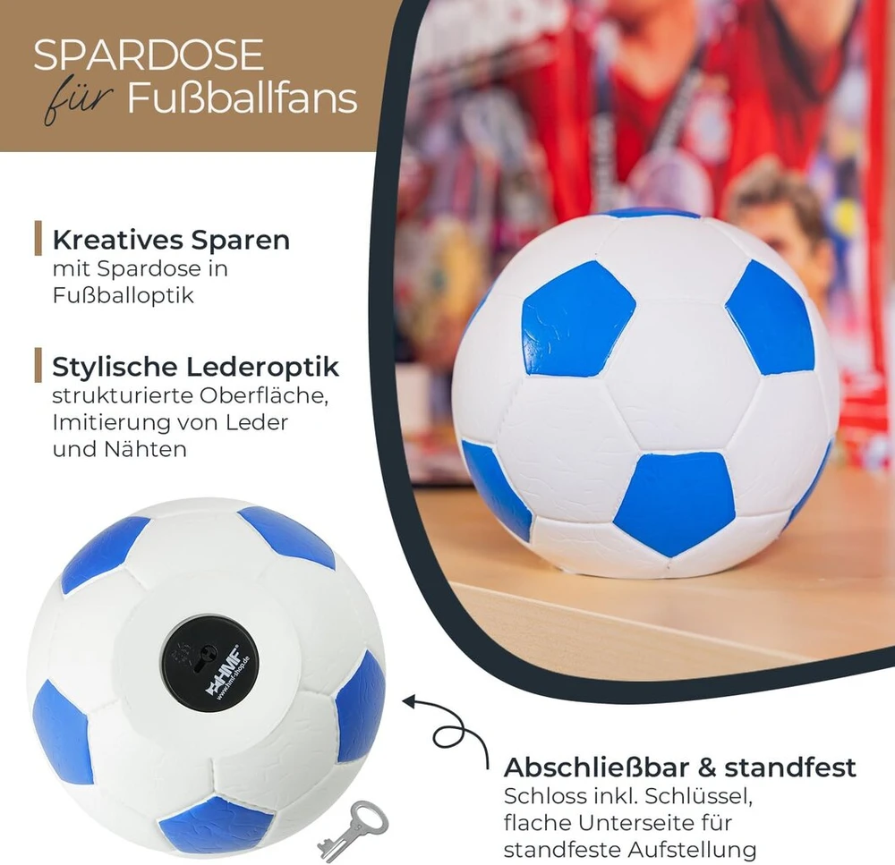 Hmf 4790-05 Taupyklė Futbolas Odos išvaizda 15 cm Skersmuo Mėlyna Balta
