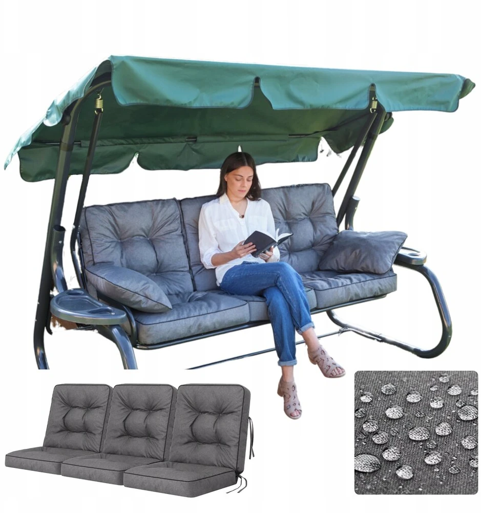 Hobbygarden Sūpynių pagalvėlė sodo suoliukui, 3 dalių komplektas, atspari vandeniui, anti-uv, 150 cm