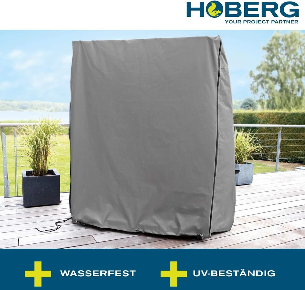 Hoberg apsauginis paplūdimio kėdės uždangalas - 140 x 100 x 165/140 cm | Su nuleistu stogu ir virvele tvirtam laikymui | Atsparus oro sąlygoms ir Uv spinduliams uždangalas su ventiliacijos angomis [600d Oxford Polyester]