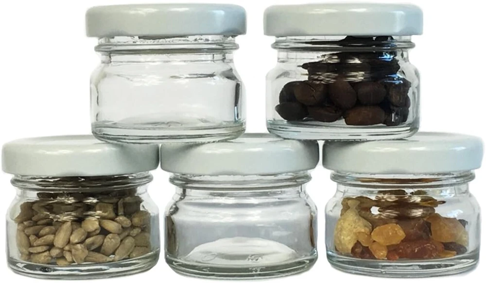 Hocz 30 mini stiklainių rinkinys | talpa 30 ml | dangtelio spalva balta | apvaliems 43 stiklainiams uogienės stiklainiai vaisių stiklainiai konservavimo stiklainiai medaus stiklainiai konservavimo stiklainiai degustaciniai stiklainiai bitininkams