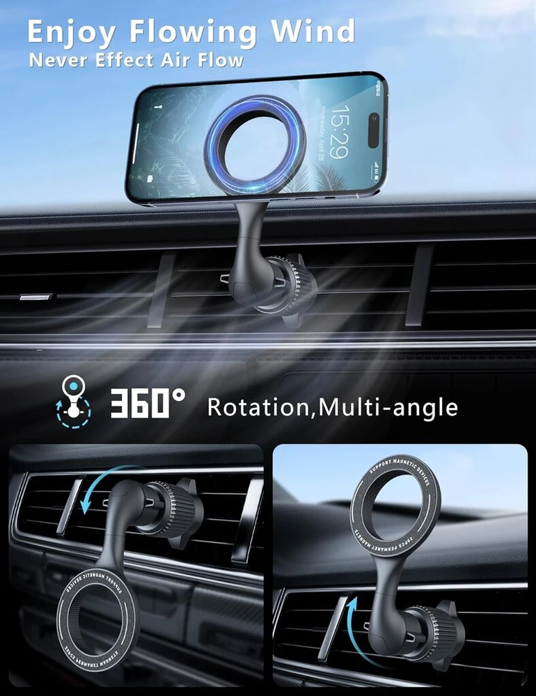 Holdersafe magnetinis telefono laikiklis automobiliui, [20 x N52 magnetas] universalus magnetinis telefono laikiklis automobiliui, telefono laikiklis automobilyje ventiliacijai, skirtas magsafe laikikliui iphone 15/14/13/12 pro max