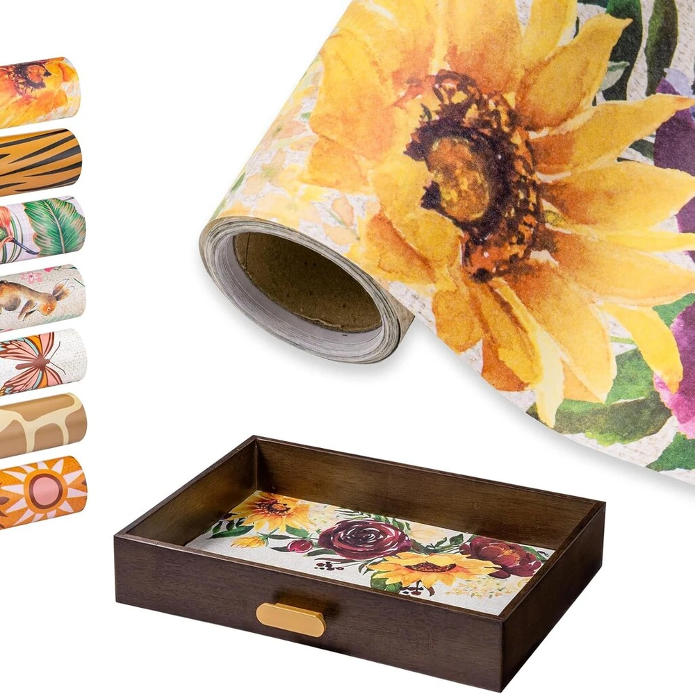 Holijolly Kraft popierinis stalo takelis - 35,6 cm x 5 m - akvarelinių gėlių ir saulėgrąžų dizaino virtuvės valgomojo stalo dekoracija namų vakarėliams su silpnu aromatu