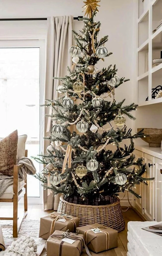 Hollyone Kalėdinių žaisliukų rinkinys, 12 vnt., aukso spalvos šampano kalėdiniai žaisliukai, kalėdinės dekoracijos, dekoratyviniai kabantys žaisliukai kalėdų vakarėliui