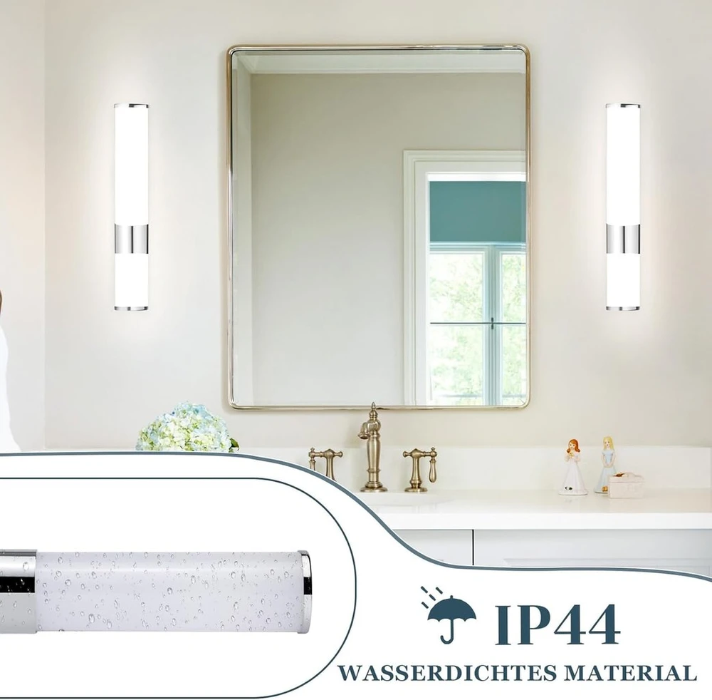 Homefire led veidrodinis šviestuvas vonios kambariui - 6 w veidrodinis šviestuvas vonios kambario sieninis šviestuvas 30 cm atsparus vandeniui ip44 chromas modernus neutrali balta 4000 k vonios kambario šviestuvas sieninis šviestuvas rūsiui virtuvei