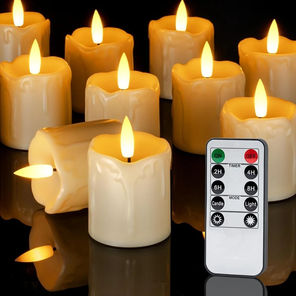 Homemory 12 Led arbatinių žvakių rinkinys 5,5 x 5,2 cm su nuotoliniu valdymu, beliepsnės mirgančios žvakės su baterijomis ir laikmačiu, šilta balta spalva vestuvėms, vakarėliams, festivaliams, kalėdinėms dekoracijoms