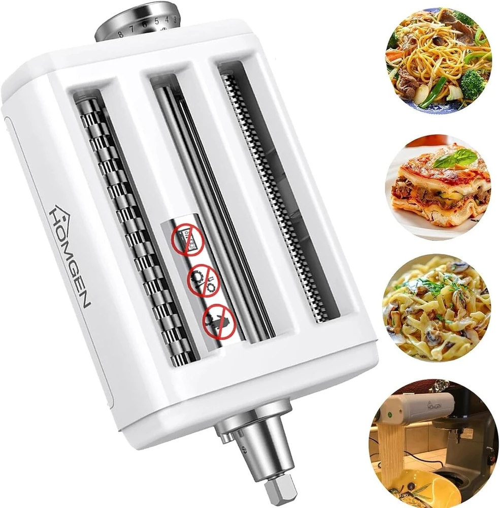 Homgen pastos priedas kitchenaid stacionariam maišytuvui 3-in-1 rinkinys su pastos voleliu, spagečių pjaustykle ir fettuccine pjaustykle, tvirti nerūdijančio plieno priedai, skirti kitchenaid