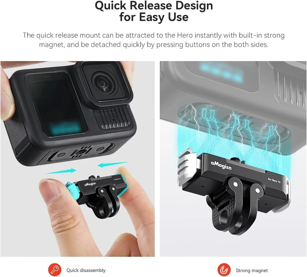Objektyvas Honbobo magnetinis laikiklis gopro hero 13 juodas kamerai, gopro magnetinio uždarymo laikiklis (hero13 juodas), greito atlaisvinimo adapterio priedai šalmui/krūtinei/galvai/dviračiui/motociklui/automobiliui/asmenukių lazdai/trikojui
