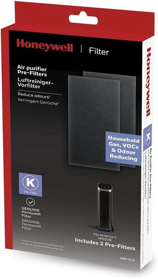 Honeywell Hrf-k2e K pakaitiniai pirminiai filtrai, suderinami su Hfd323e Air Genius 5 valytuvu, juodi