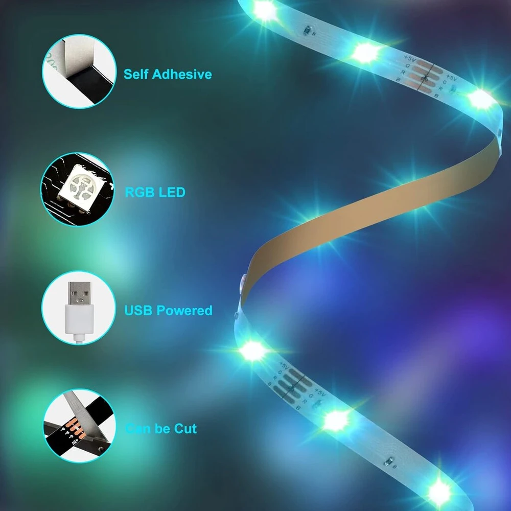 Hoobabuy Led Tv apšvietimas, Led juosta 3 metrai, tinka 40-55 colių televizoriams ir kompiuteriams, valdymas programėle ir nuotolinio valdymo pulteliu, Rgb, 30 šviesos diodų/m, maitinamas per Usb