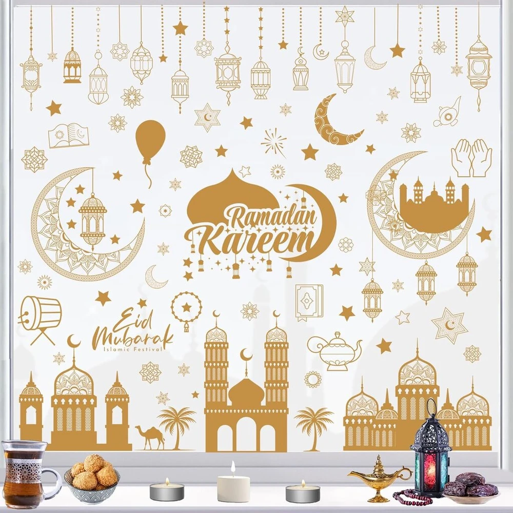 Plakatas Hoowa langų lipdukai ramadano langų lipdukas, eid mubarak dekoravimo langų paveikslėliai lipnūs ramadano lipdukai, langų lipdukas ramadano lipdukas ramadano dekoravimui langas