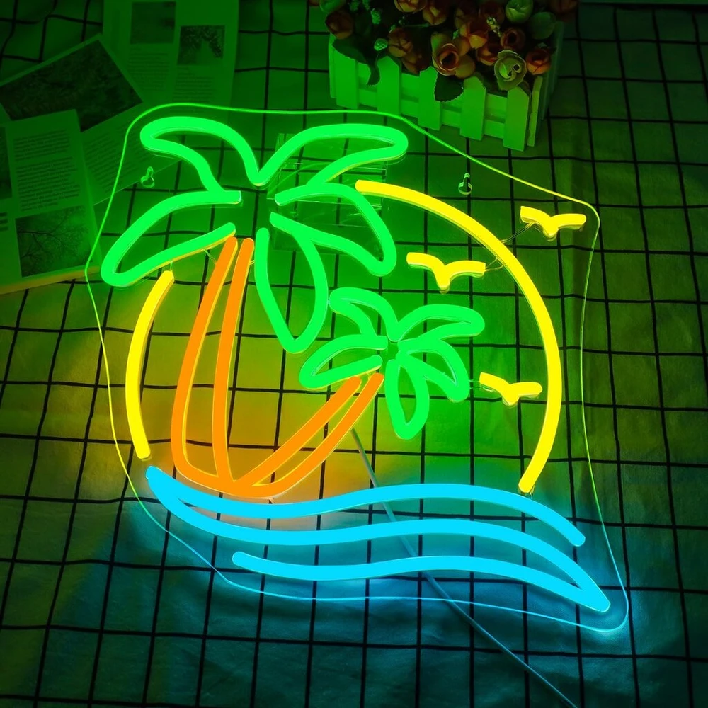 Horseneon neoninis ženklas su kokoso palmės atvaizdu, neoninis ženklas su kokoso palmės jūra, neoninis led su usb jungtimi, kokoso palmės šviesa, reklama miegamajam, vasaros paplūdimiui, alaus bistro klubui