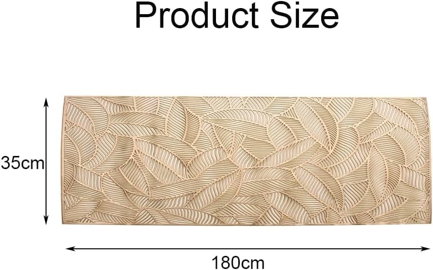 Hosoncovy Pvc stalo takelis su išpjovomis, neslystantis, dekoratyvinis padėkliukas su lapais namų vakarėliams, virtuvei, valgomajam, vestuvių dekoravimui (180cm*35cm) (auksinis)