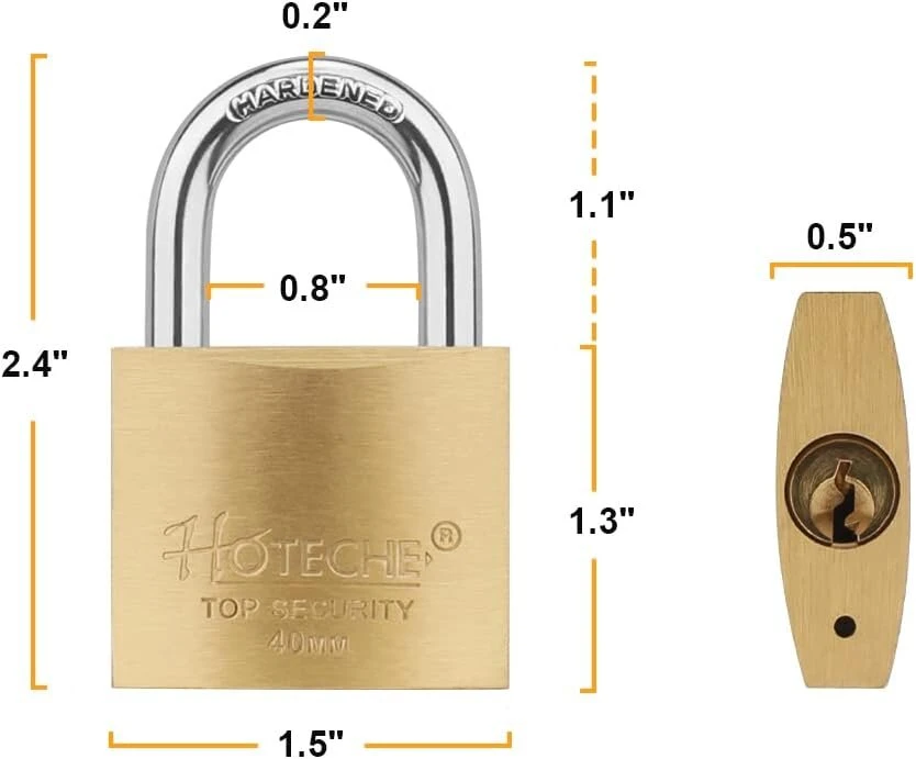 Hotehce 4 dalių žalvarinių pakabinamų spynų rinkinys 40 mm fiksuotos žalvarinės pakabinamos spynos su vienodais raktais, didelio atsparumo, apsaugotos nuo vandens, su 5 raktais