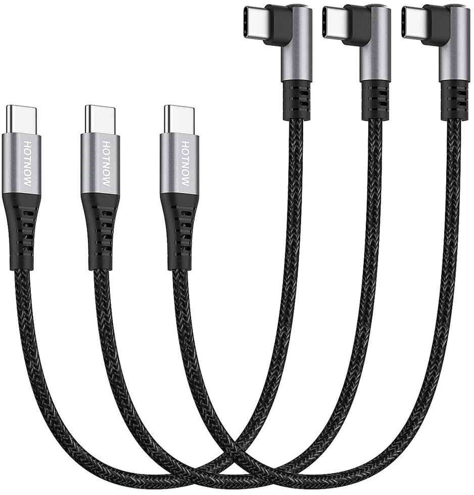 Hotnow Trumpas Usb-c į Usb-c kabelis 0,3 m, 3 vnt., stačiu kampu 30 cm 60 W Usb 2.0 greito įkrovimo kabelis, skirtas C tipo įrenginiams