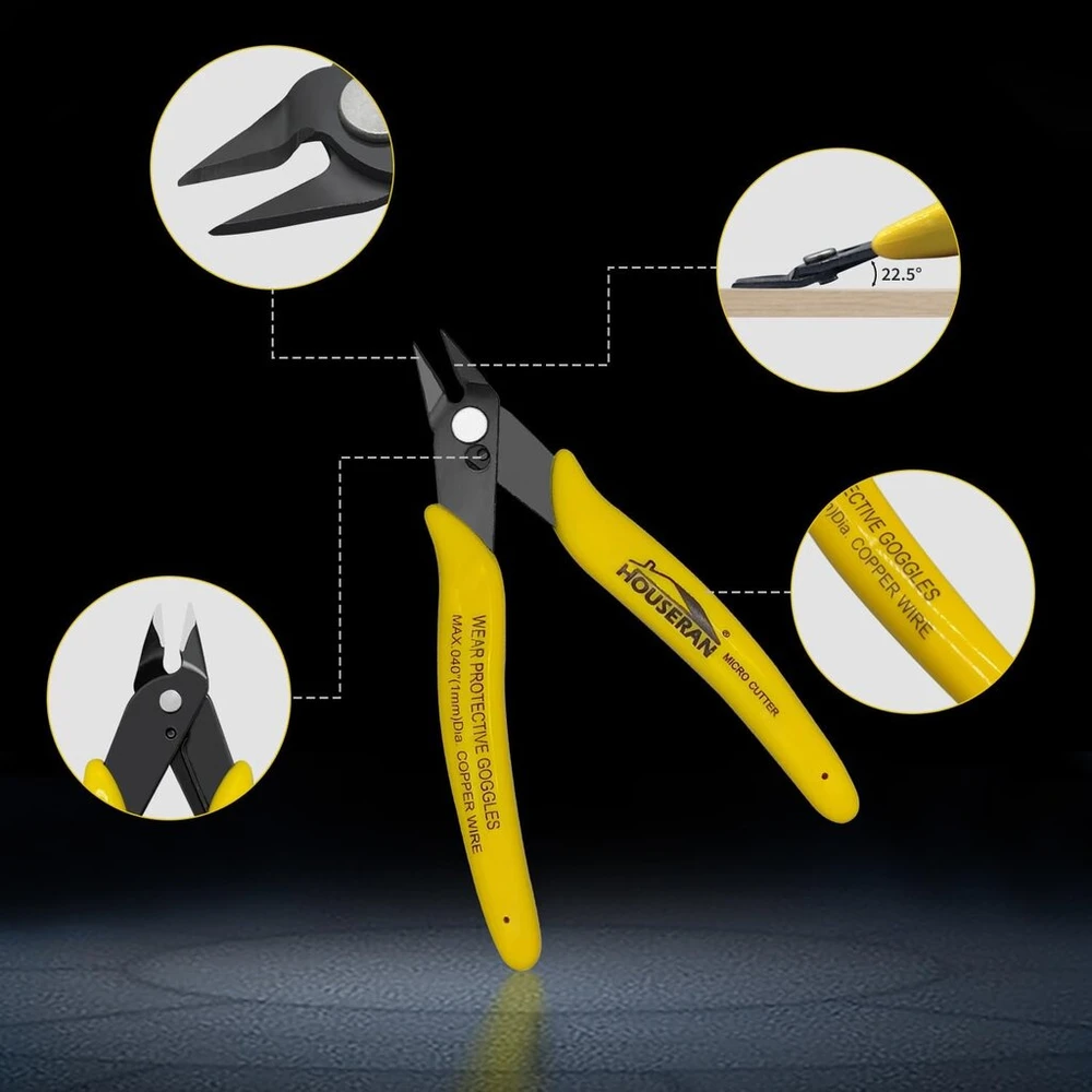 Houseran flush cutter, 5 vnt. 5 colių micro flush replės su spyruokle, šoninio kirpimo replės, mini vielos kirpikliai, modeliavimo replės, flush kirpikliai papuošalų gamybai, plastikiniams modeliams, kabelių raišteliams