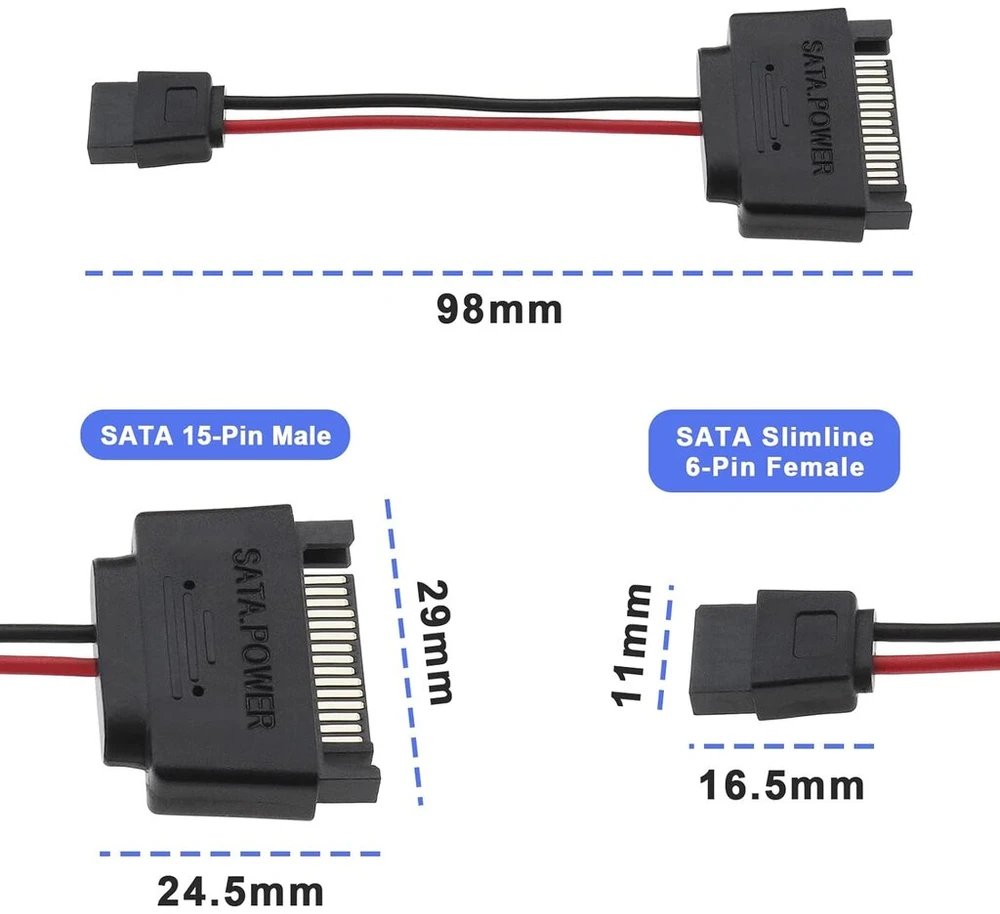 HP 2x Sata 15pin į 6pin Slimline adapterio kabelis kietiesiems diskams