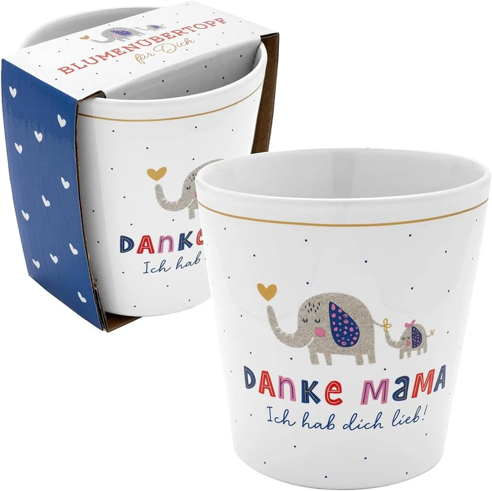 H:ppy Life gėlių vazonas su motyvu "danke Mama", akmens masės gėlių vazonas, aukštis 10,5 cm, su dovanų juostele, dovanų gėlės, gimtadienis, 47526