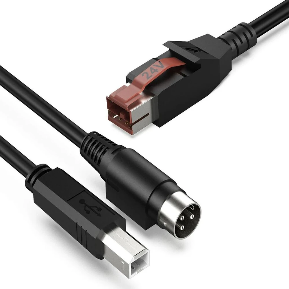Htguoji 24 V maitinamas usb į usb type b 3 kontaktų brūkšninių kodų skaitytuvo kabelis, 24 V vienas į tris maitinimo y skirstytuvo usb spausdintuvo duomenų kabelis, skirtas aures epson digipos epos pos sistemoms epos spausdintuvams (2 metrai)