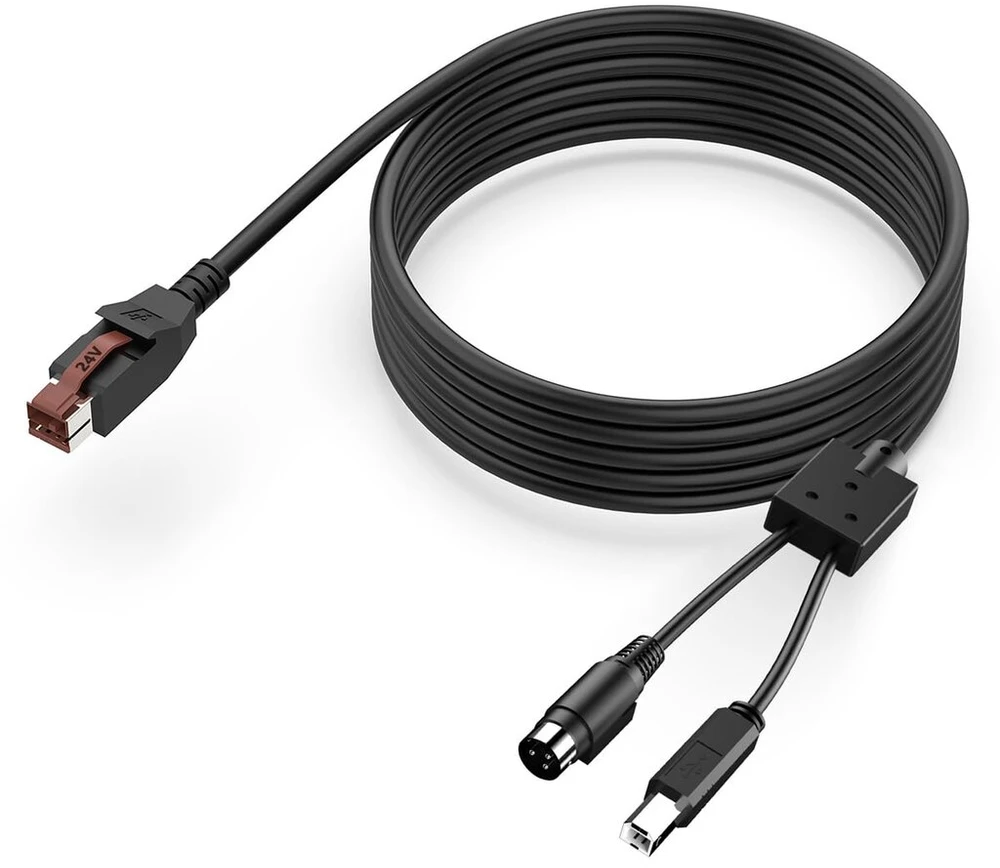 Htguoji 24 V maitinamas usb į usb type b 3 kontaktų brūkšninių kodų skaitytuvo kabelis, 24 V vienas į tris maitinimo y skirstytuvo usb spausdintuvo duomenų kabelis, skirtas aures epson digipos epos pos sistemoms epos spausdintuvams (2 metrai)